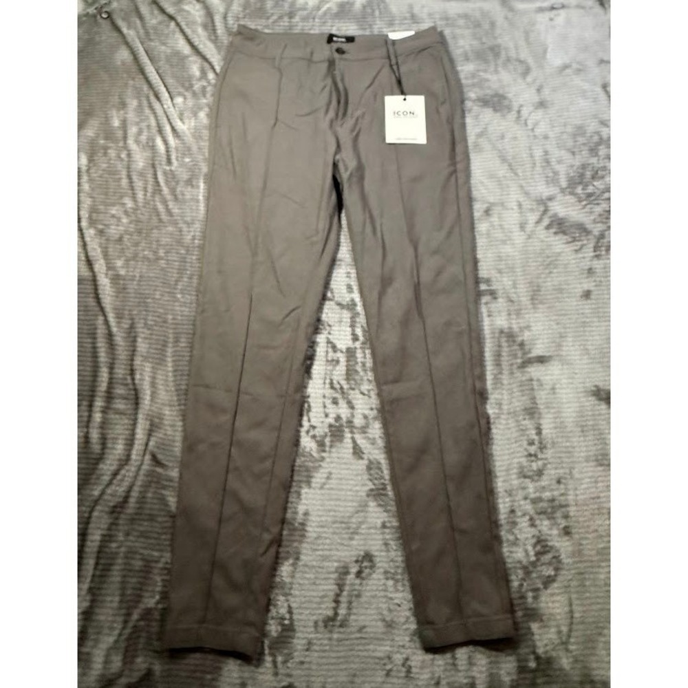Icon Amsterdam 2.0 Mens Trousers Grey Taupe Flat Front Stretch Pants 32X30 NWT